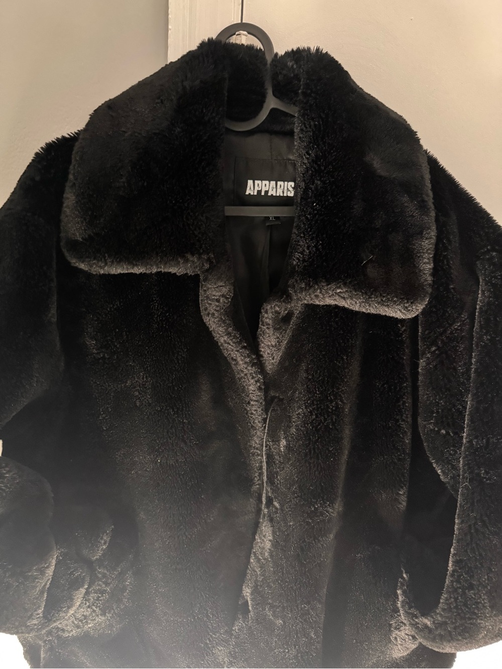 Apparis Black Faux Teddy Coat with Plush Collar